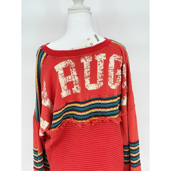 BDG Urban Outfitters Boho Retro Red Rainbow Stripe Waffle Knit LS Tunic Womens M - Picture 4 of 10